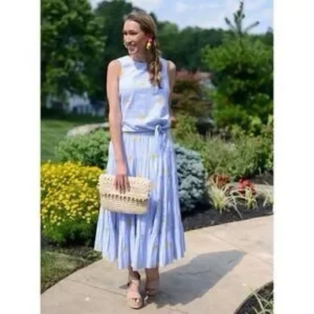 J. Crew striped tiered maxi Skirt with embroidered pineapples with POCKETS - Picture 3 of 7